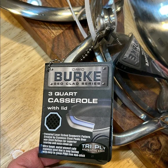 David Burke Stainless Steel Covered Casserole Pot new with tag 3qt